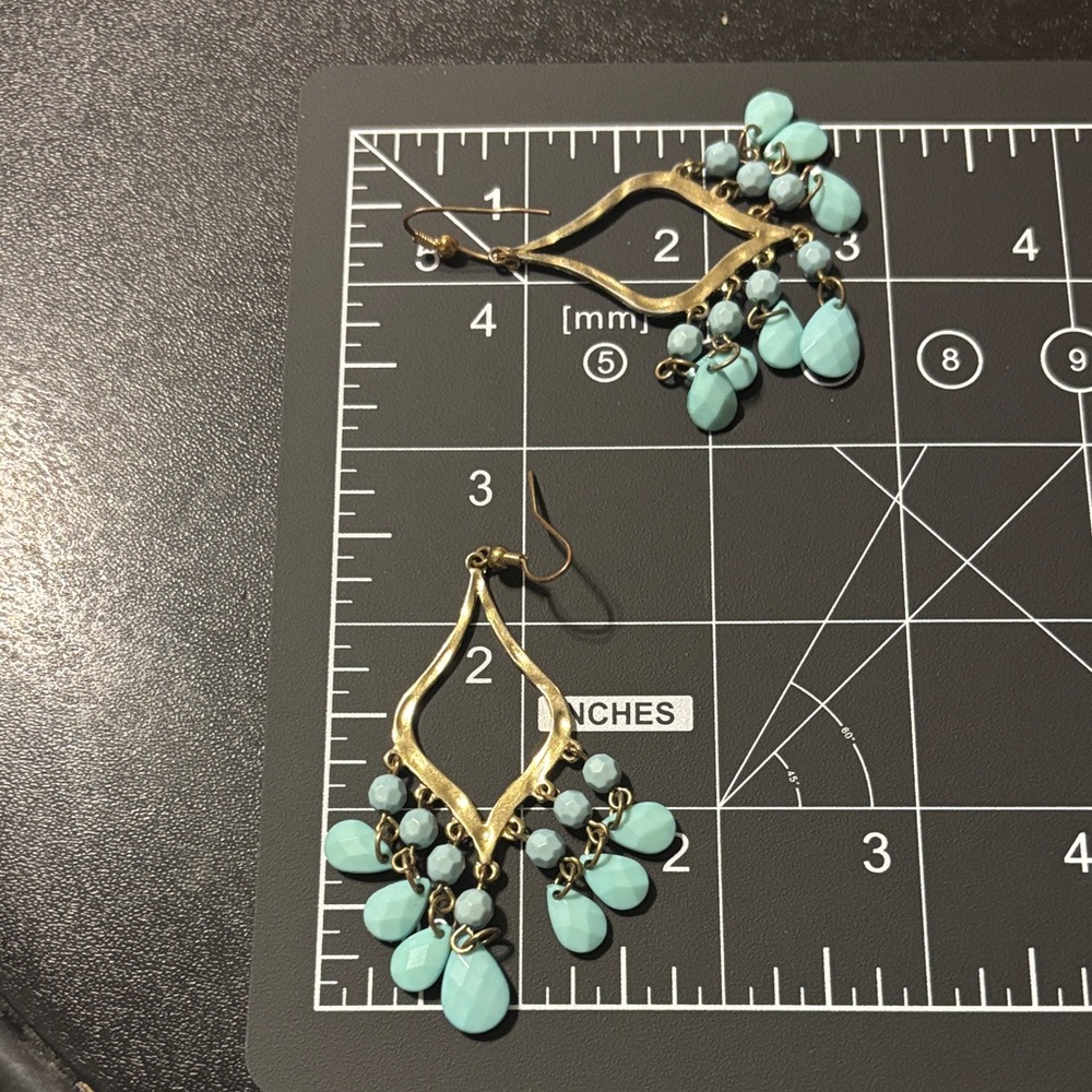 Boho Dangle Earrings Golden Leaf,Orange Beaded Boho, Sky Blue Chandelier READ - Picture 12 of 14